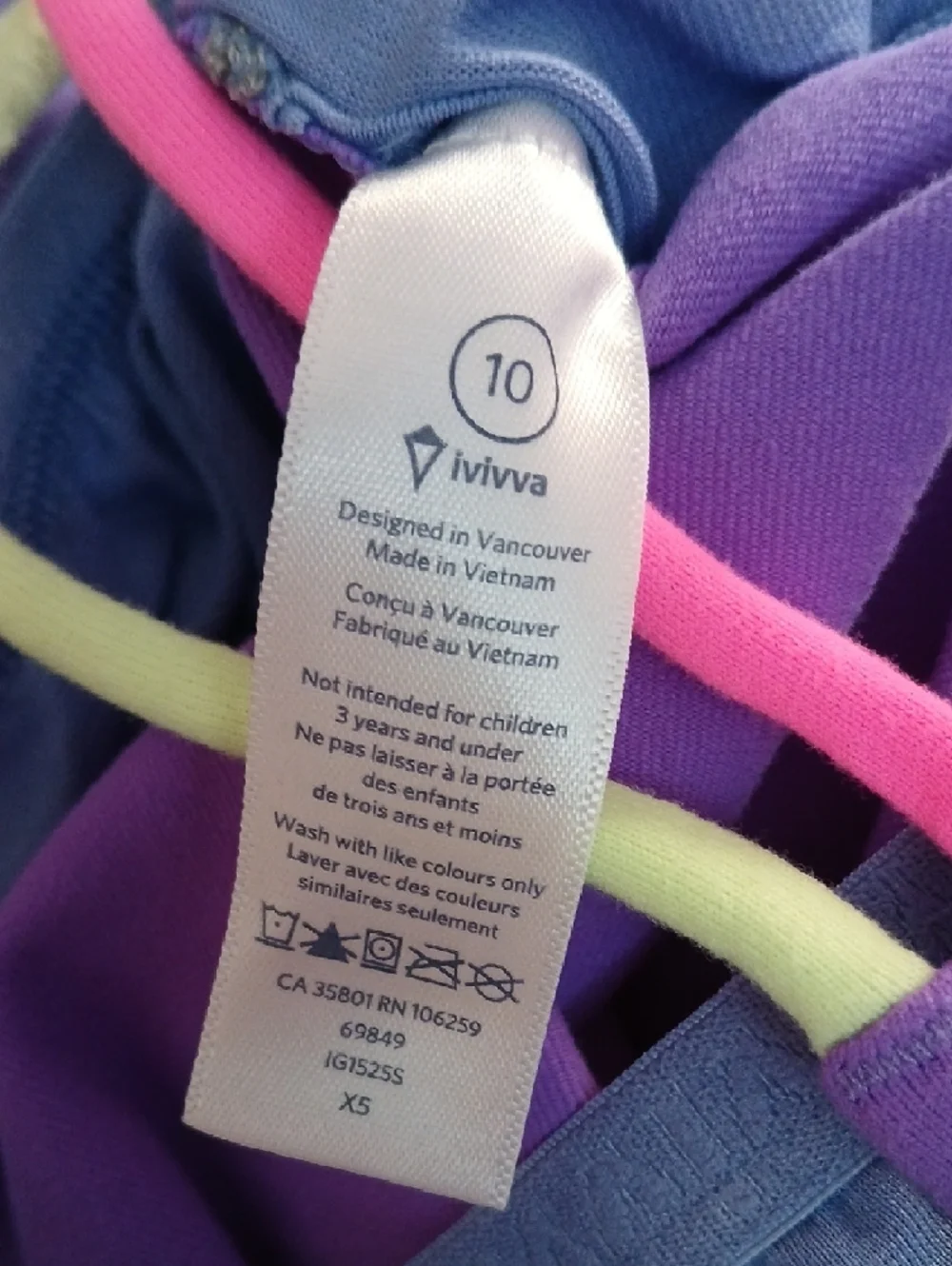 Ivivva Purple Workout Tank with‎ Neon Pink & Neon Yellow Straps Girls 10